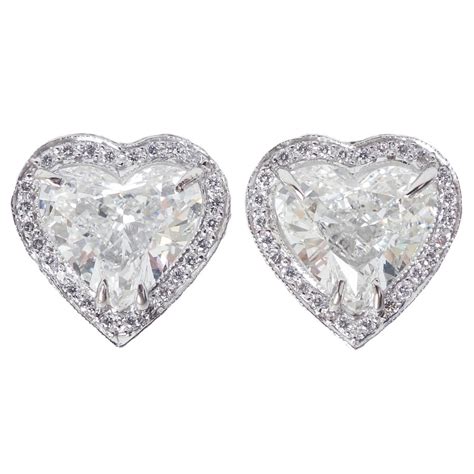 3.02 GIA Heart Shape Diamond Halo Platinum Stud Earrings at 1stDibs | heart shaped diamond ...