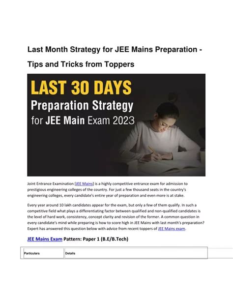 PPT - Last Month Strategy for JEE Mains Preparation - Tips and Tricks ...