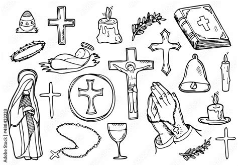 Christian Religion doodle icon set. Christianity Vector illustration ...