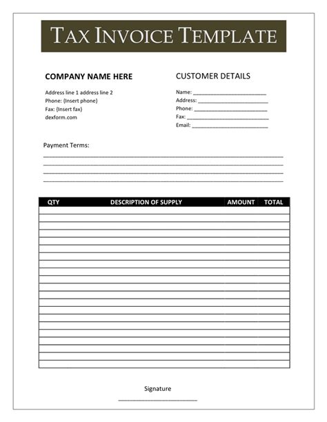 Tax Invoice Template - download free documents for PDF, Word and Excel