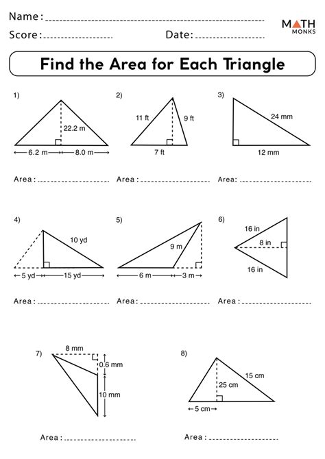 Area of a Triangle Worksheets - Math Monks