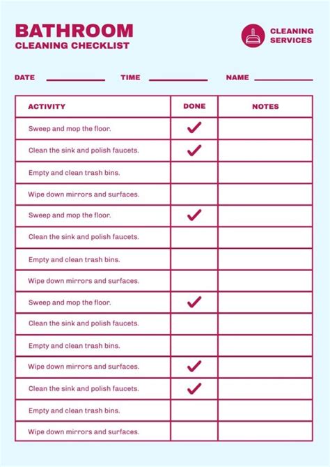 Diseña este formato de Checklist diaria para limpieza de baños bicolor y sencilla gratuitamente