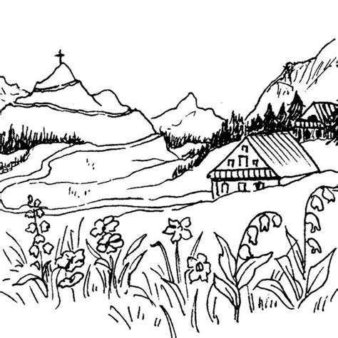 Coloriage Paysage de montagne dessin gratuit à imprimer