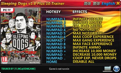 Sleeping Dogs Trainer +10 v1.8 FLiNG - download cheats, download Trainer