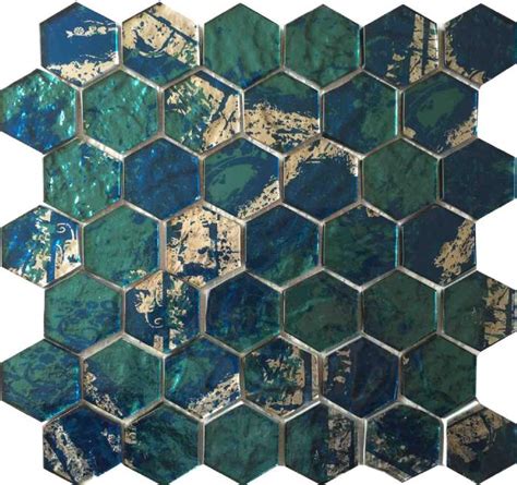 Dark green pentagon mosaic tile KSL-16307