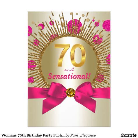 Womans 70th Birthday Party Fuchsia Gold Invitation | Zazzle | 70th birthday invitations, 70th ...