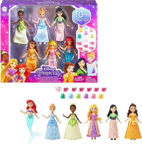 Amazon.com: Mattel Disney Princess Toys, Small Doll Party Set with 6 Posable Princess Dolls in ...