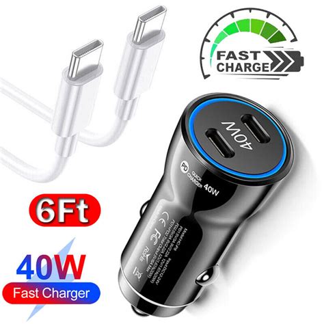 Dual Type C Fast 40W Car Charger Adapter & Cable For iPhone 15 Pro Max ...