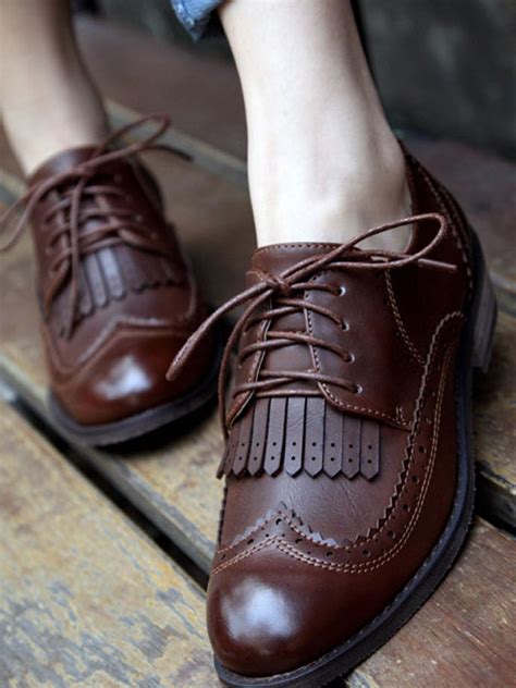 Womens Dark Brown Stylish Oxfords Casual Lace Up Round Toe Low Puppy ...