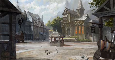 The Medieval Town, LiGang Zheng | Fantasy town, Fantasy landscape ...