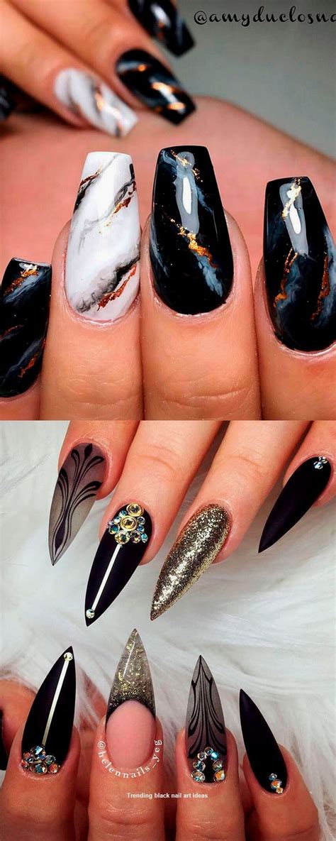 20 Simple Black Nail Art Design Ideas #nailartideas | Gold nail designs, Shiny nails designs ...