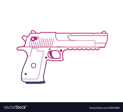 Pistol outline over white handgun powerful gun Vector Image