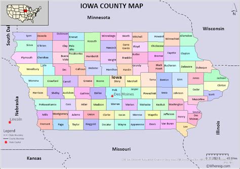 Iowa County Map, List of Counties in Iowa with Seats - Whereig.com