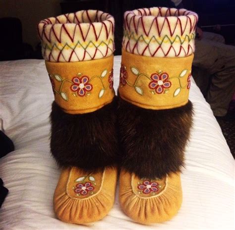 Woman's beaded mukluks traditional tanned hide and otter fur | Beaded ...