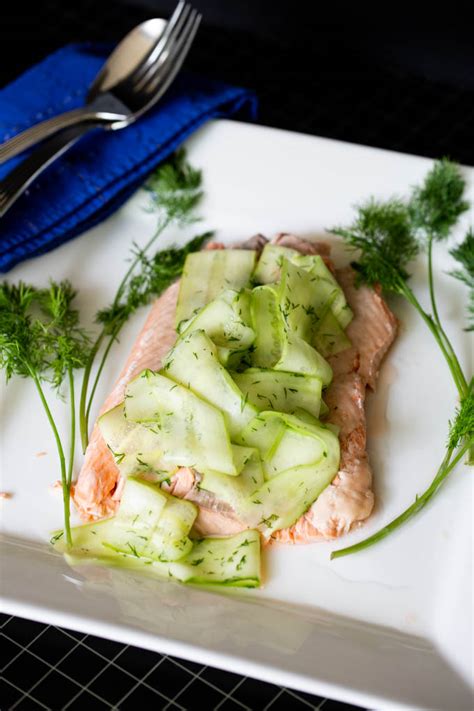 Poached Salmon with Cucumber Ribbon Salmon - At Home with Vicki Bensinger