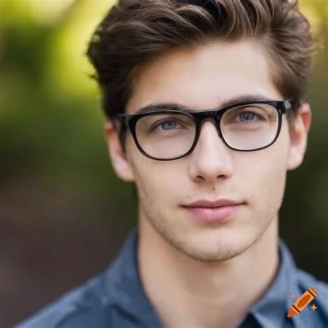 Headshot of a young man with brown hair and glasses on Craiyon