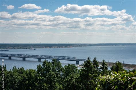 Old Imperial Bridge over the Volga River in Ulyanovsk. Bridge was built ...