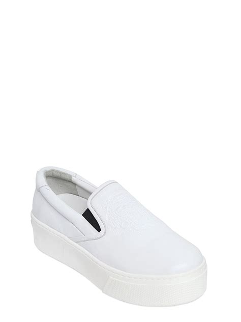 KENZO 40mm Leather Slip-on Platform Sneakers in White - Lyst