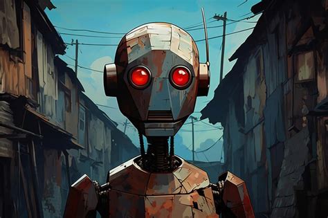 Premium AI Image | Digital painting of an old robot in a street of the city