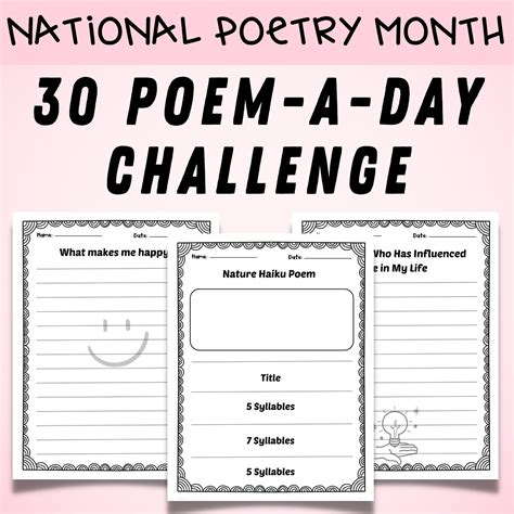 30 Poem-a-Day Challenge Templates | National Poetry Month Worksheets | Made By Teachers