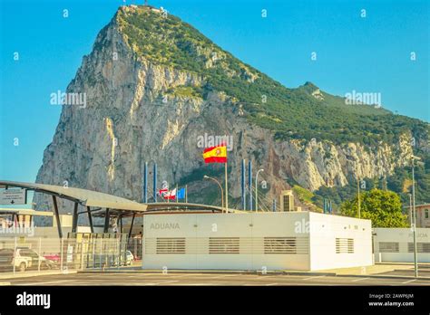 Gibraltar, United Kingdom - April 24, 2016: Gibraltar border, between ...