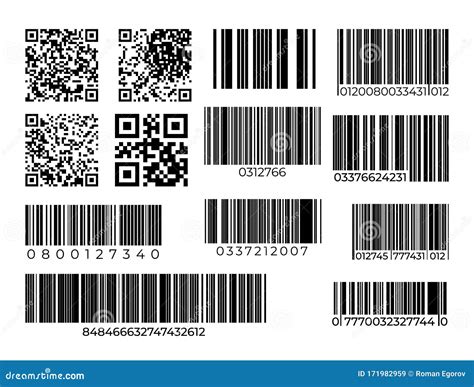 Barcode And QR Code Set. Scan Bar Industrial Or Supermarket Label. Vector Scanning Barcode Sign ...