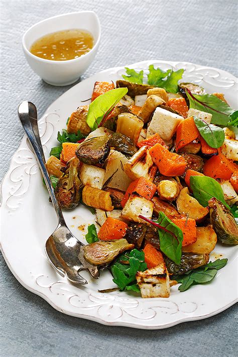 Roasted Root Vegetable Salad with Maple Dijon Vinaigrette - Eat Well