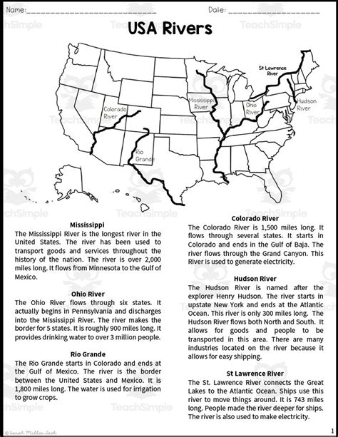 Major US Rivers Reading Packet by Teach Simple