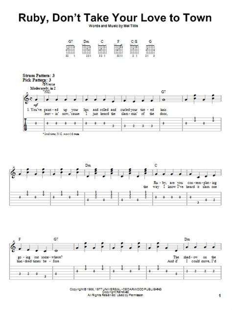 Ruby, Don't Take Your Love To Town by Kenny Rogers - Easy Guitar Tab ...