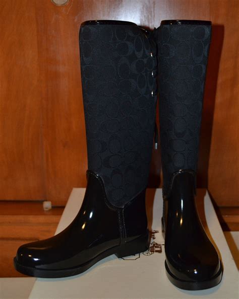 NEW Coach TRISTE Black Rain boots, Signature C 1" US Women's Size 11MB MEDIUM | eBay