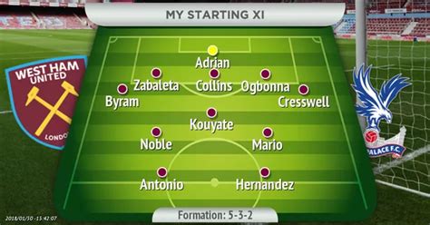 West Ham lineup vs Crystal Palace: Joao Mario starts & Antonio returns ...