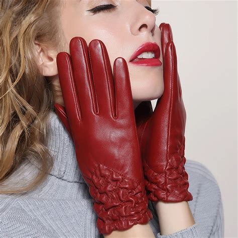 Genuine leather gloves women's winter sheepskin gloves women's ...