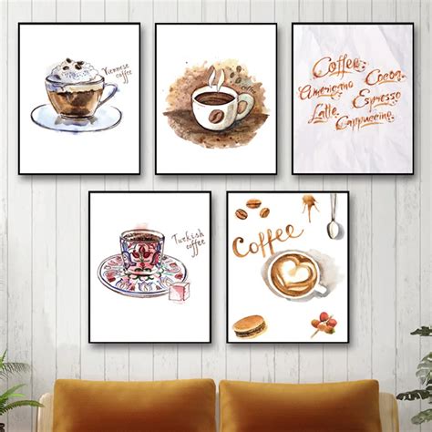 Watercolor Cartoon Coffee Cup Wall Art Canvas Painting Nordic Posters ...