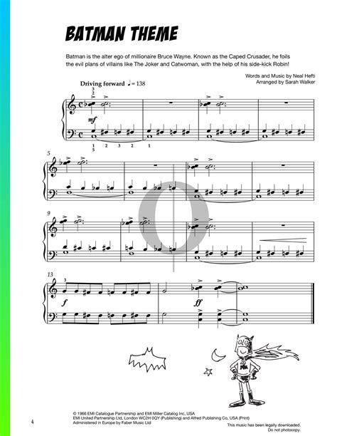 Batman Theme Piano Sheet Music from Batman (1966) by Neal Hefti - OKTAV