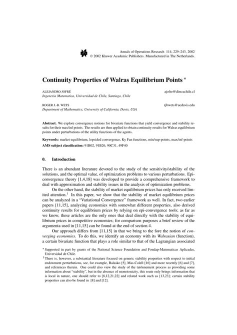 (PDF) Continuity Properties of Walras Equilibrium Points