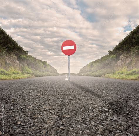 asphalt road with No Entry Traffic Road Sign Stock Photo | Adobe Stock