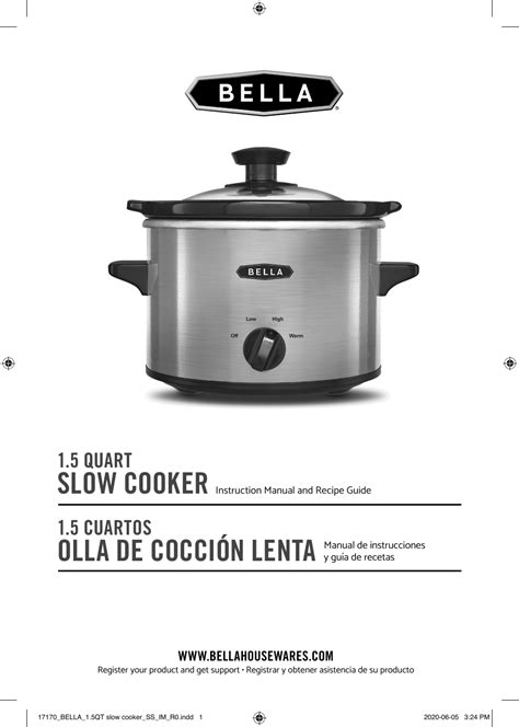 Bella 1.5QT Slow Cooker, Stainless Steel Owner Manual | Manualzz