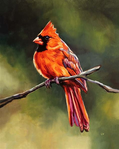 Northern cardinal bird in nature Oil painting by Lucia Verdejo | Artfinder