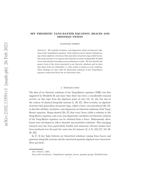 (PDF) Set theoretic Yang-Baxter equation, braces and Drinfeld Twists