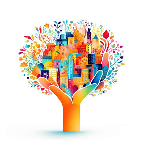 Premium AI Image | community hand illustration colorful in white background