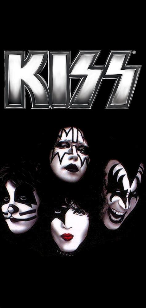 kiss album cover with the band's faces painted in white and black, on a black background