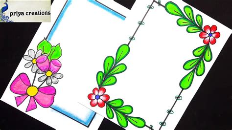 Flower Design with Colour Pencil Drawing /How do you make a flower border design for project ...