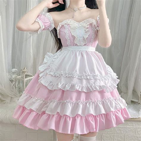 Kawaii Ruffle Pink Maid Dress – SYNDROME - Cute Kawaii Harajuku Street ...