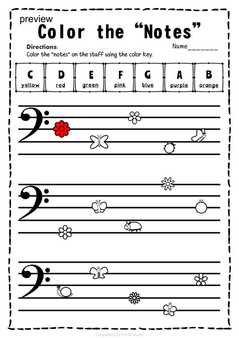 Bass Clef Note Naming Worksheets for Spring