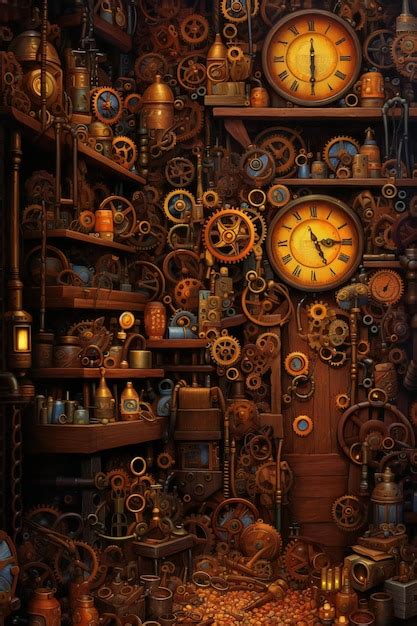 Premium AI Image | A steampunk clock mechanism in a shop window