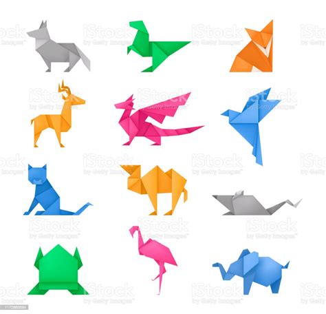 Origami Animals Different Paper Toys Set Vector Stock Illustration ...