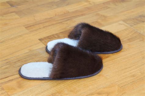 Fur Slippers for Women Real brown fur Original mink fur | Etsy