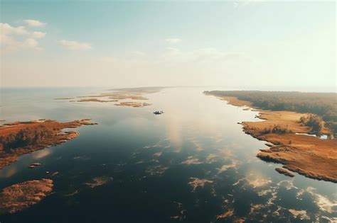 Premium AI Image | Aerial view of a river delta under a clear sky