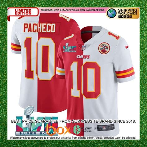 NEW Isiah Pacheco 10 Super Bowl LVII Kansas City Chiefs Red White Split ...