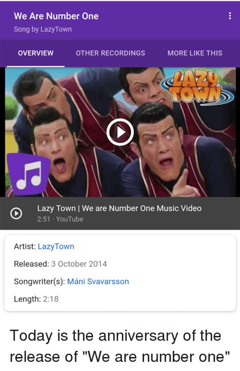 We Are Number One Song by LazyTown OVERVIEW OTHER RECORDINGS MORE LIKE ...